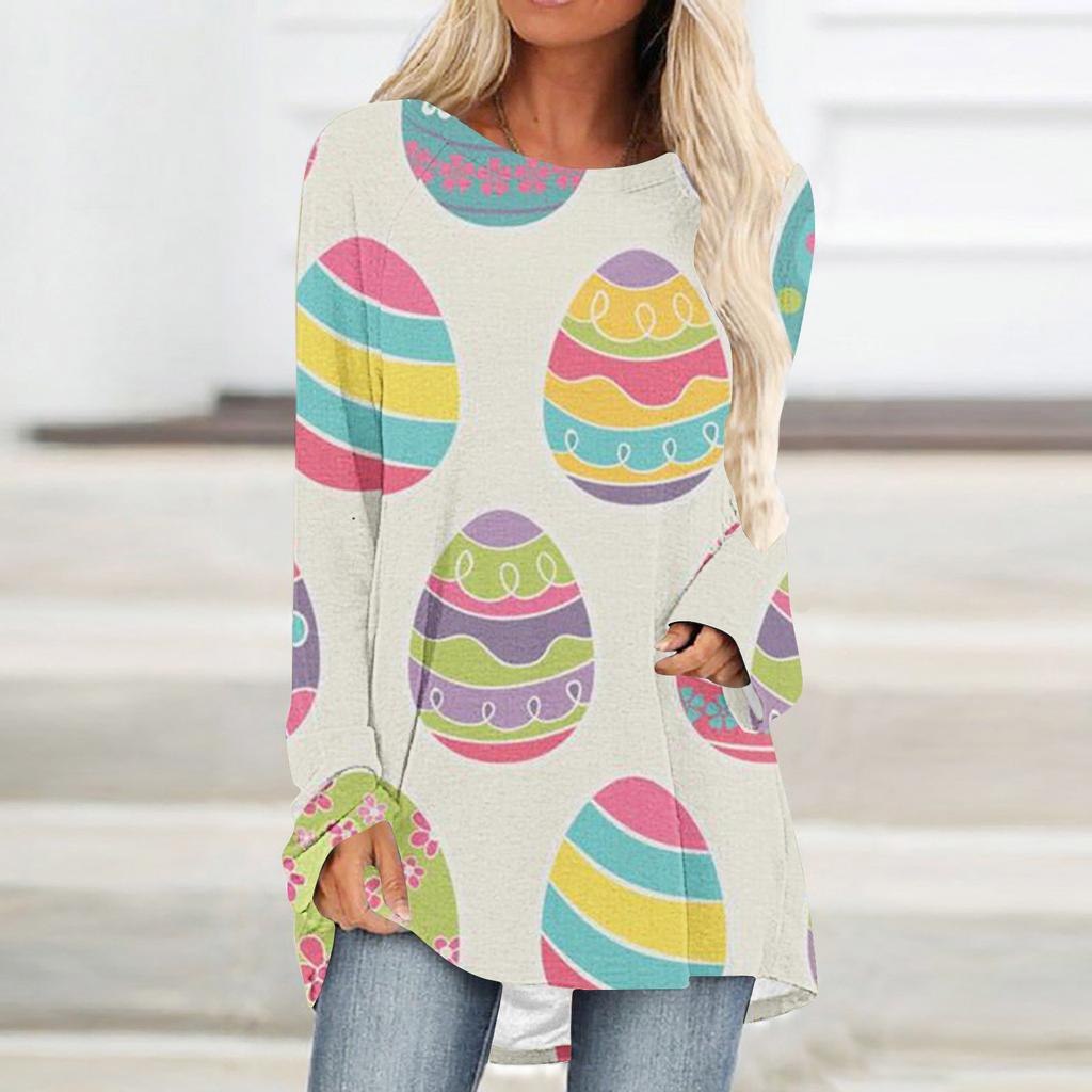 Round Neck 3D Rabbit Festival Printed Top Fashionable Casual Long Sleeved Women's T-shirts
