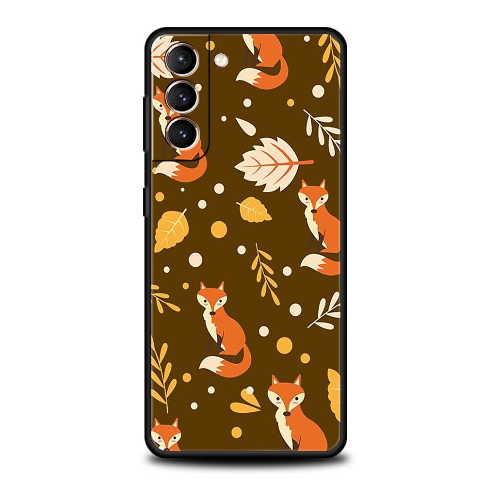 Phone Case For Samsung S24 S23 S22 Ultra S20 S21 FE 5G S10 S9 Plus S10E S8 S7 Edge Cover leaves fall fox pumpkin Halloween