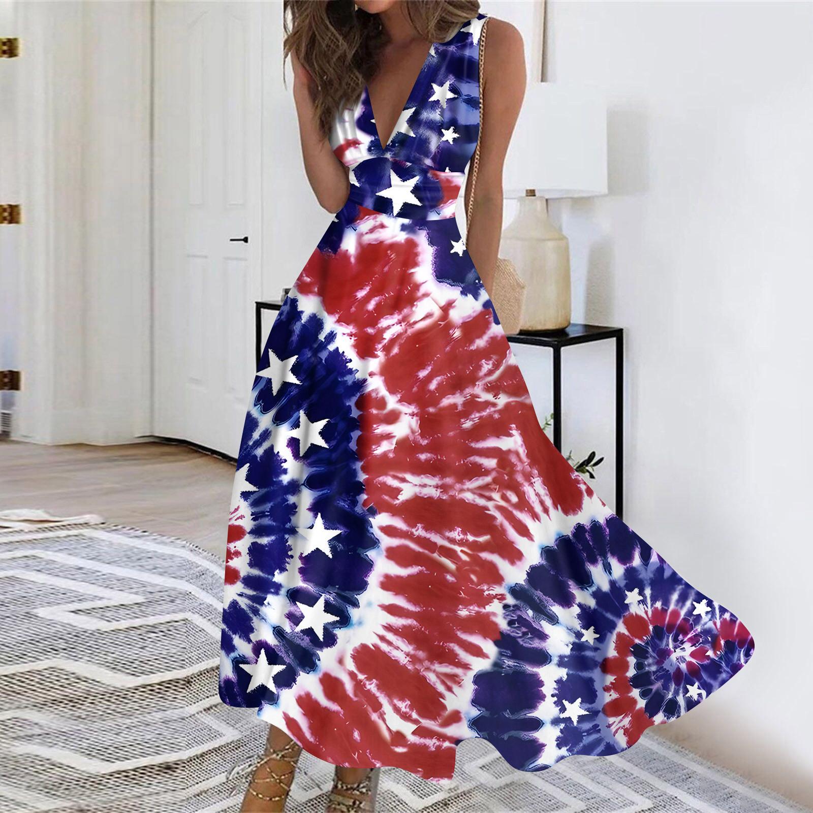 Women Sleeveless Maxi Dress V Neck Long Dress with Printed Pattern Summer Casual Loose Fit Sleeveless Dress for Outdoor Beach Party XXXL