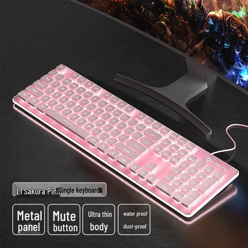 

Pink Silent Typing Keyboard & Mouse Set for Girls - Wired, Universal, Office & Laptop/Desktop Use
