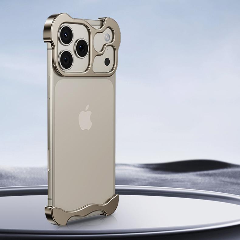 Metal Irregular Titanium Alloy Bumper Phone Case For iPhone 17 16 15 14 13 12 Pro Max 15 Plus Corner Pads Lens Film Protection Cover Funda