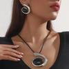 Fashion Necklace Retro Creative Exaggerated Geometric Black Pendant Necklace Earring Set