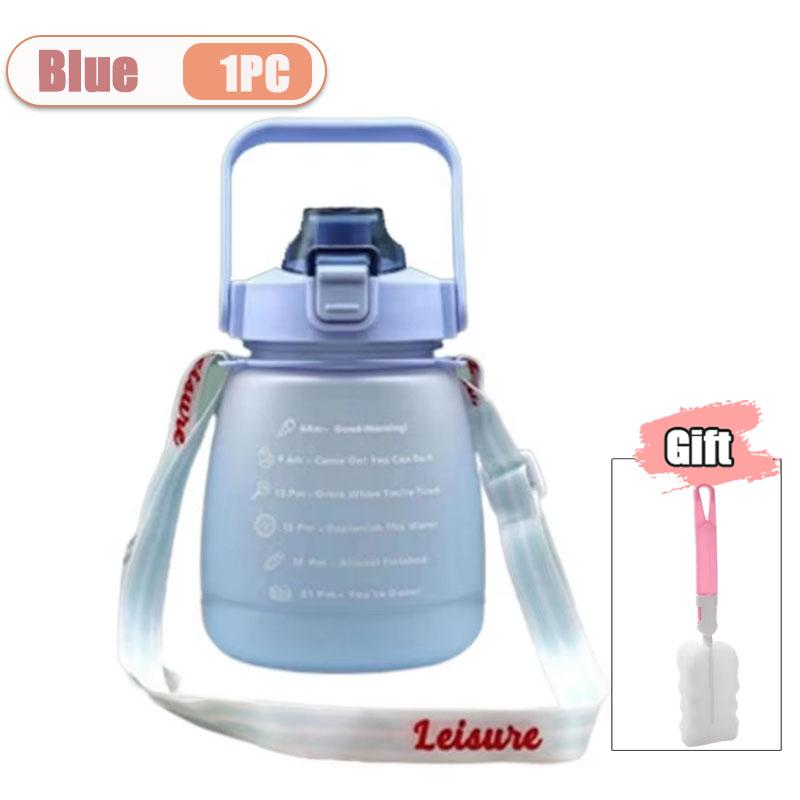 Large Capacity Frosted Sports Water Bottle with Shoulder Strap Portable Cup for Gym Outdoor Travel Hiking Reusable BPA Free