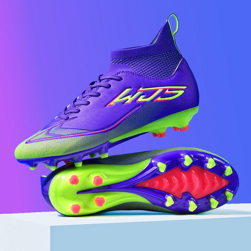2025 new football shoes, men's and women's high-top youth students, spikes AG artificial grass training shoes