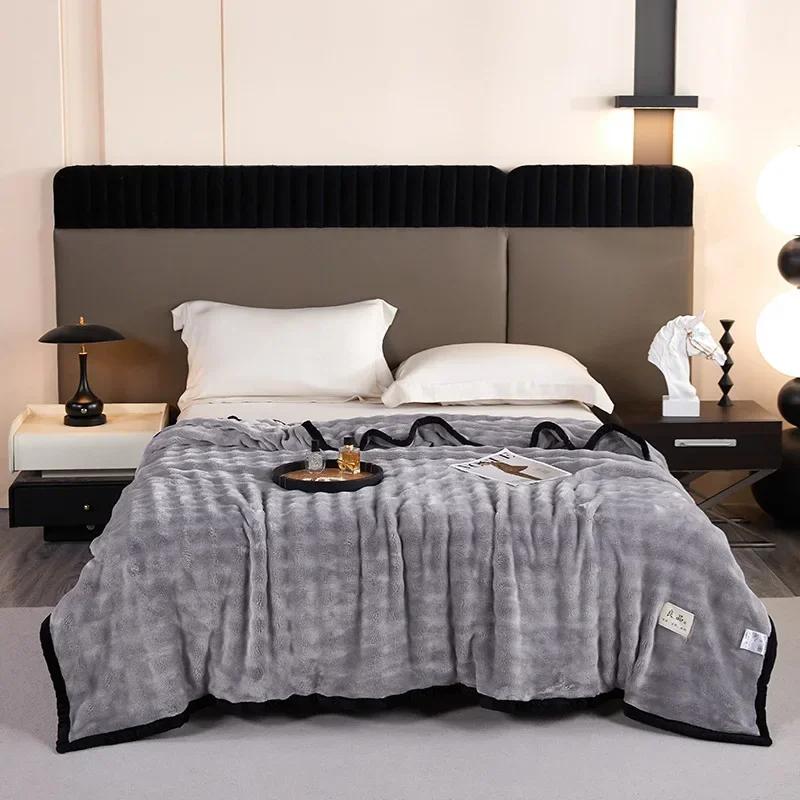 Soft Blankets Fluffy for Bed Cute Bubble Thick Throw Warm Winter Blanket Queen Size White Rabbit Plush Comfortable Sofa Blanket