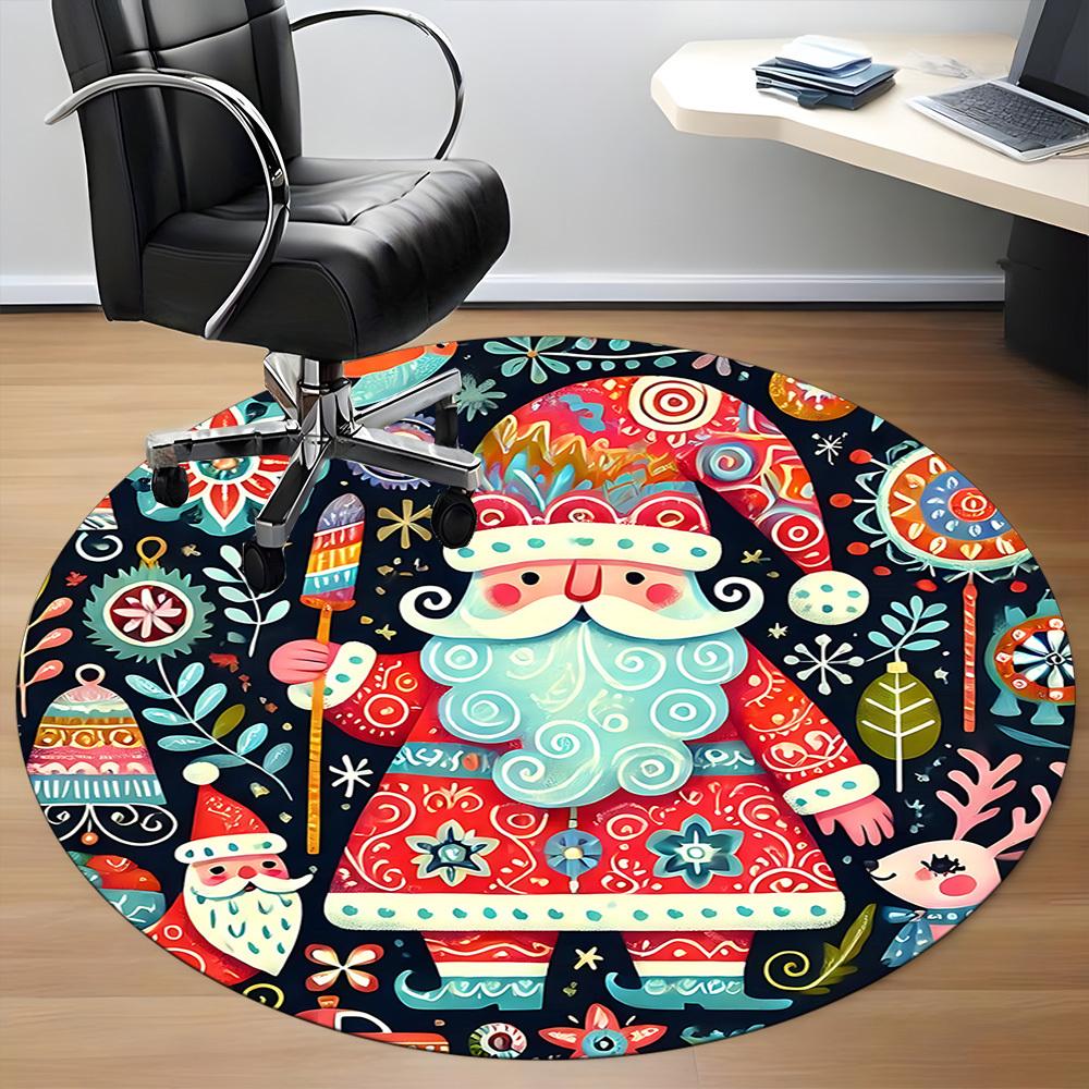 1pc Christmas Festive Office Round Area Rug, Indoor Mat Suitable ForOffice, Under Office Chairs Bedroom Living Room Home Decor, Room Deco  D027