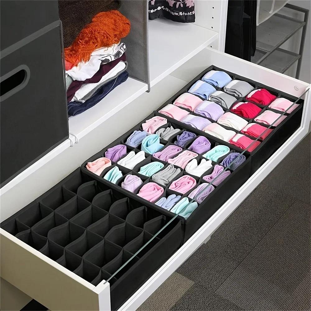 Scatola Pieghevole per Stoccaggio Biancheria Intima Domestica con 24 Scomparti, Scatola Stile Cassetto per Armadio, Reggiseni e Calzini