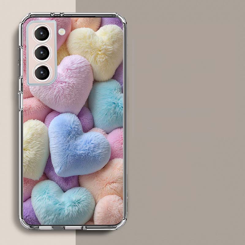 

Furry Heart Phone Case For Samsung Galaxy S25 Edge S24 S23 FE S21 S20 S10 Plus S22 S26 Ultra Cover Clear Cases TPU Capa Shell Co Samsung S24 Plus