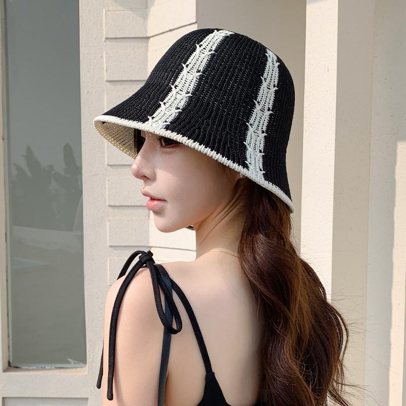 Fisherman Hat Ladies Summer Striped Cotton Sun Protection Wide Brim Casual Beach Cap