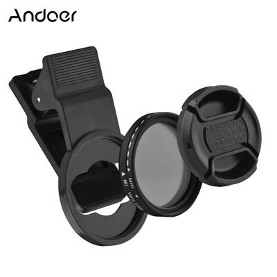 Andoer 37MM Lente de filtro de telefone profissional com clipe ND2-400 Filtro de densidade neutra ajustável com