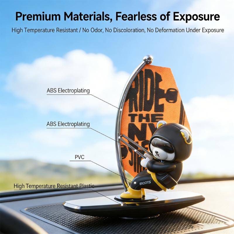 Entertaining Cute Surfing Bear Ornament Car Dashboard Decoration That Swings And Rotates For A Fun Driving Experience
