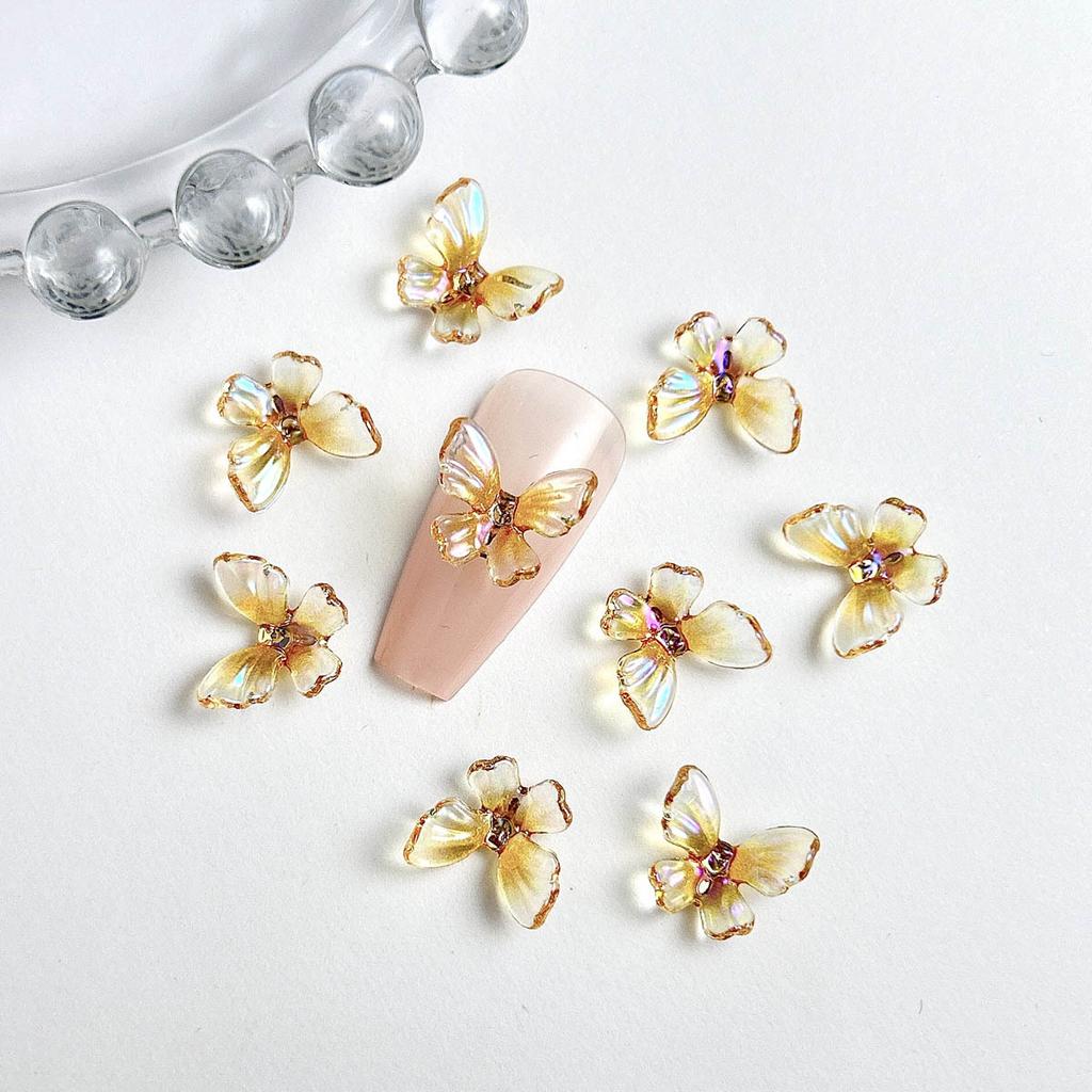 New Trendy Resin Colorful Ice Transparent 3D Fairy Butterfly Nail Art Decorations DIY Wearable Nail Accessories Wholesale