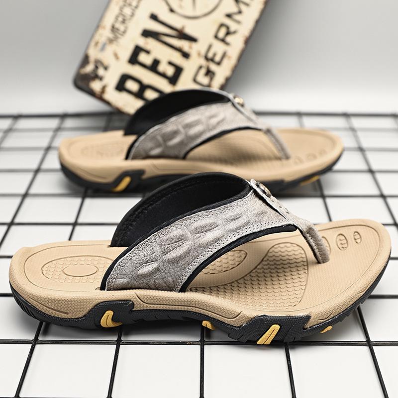 Men's Casual Non-slip Leather Sport Flip-flops for Summer Beach & Outdoor Wear