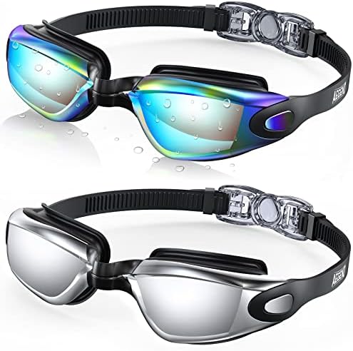 Aegend Swim Goggles 2-Pack No Leaking Anti-Fog UV Protection Mirrored Adult Men Women Wide View Outdoor