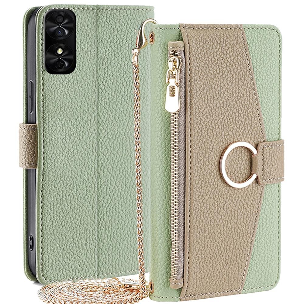 Pro TCL 50 SE Magnetické pouzdro na telefon Peněženka na zip Stojánek Kryt přes tělo s řetízkem a šňůrkou