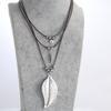 Bohemian Style Necklace Vintage Leaf Moon Pendant Neckchain for Women Girls Beaded Collar Chain PU Cord Party Jewelry