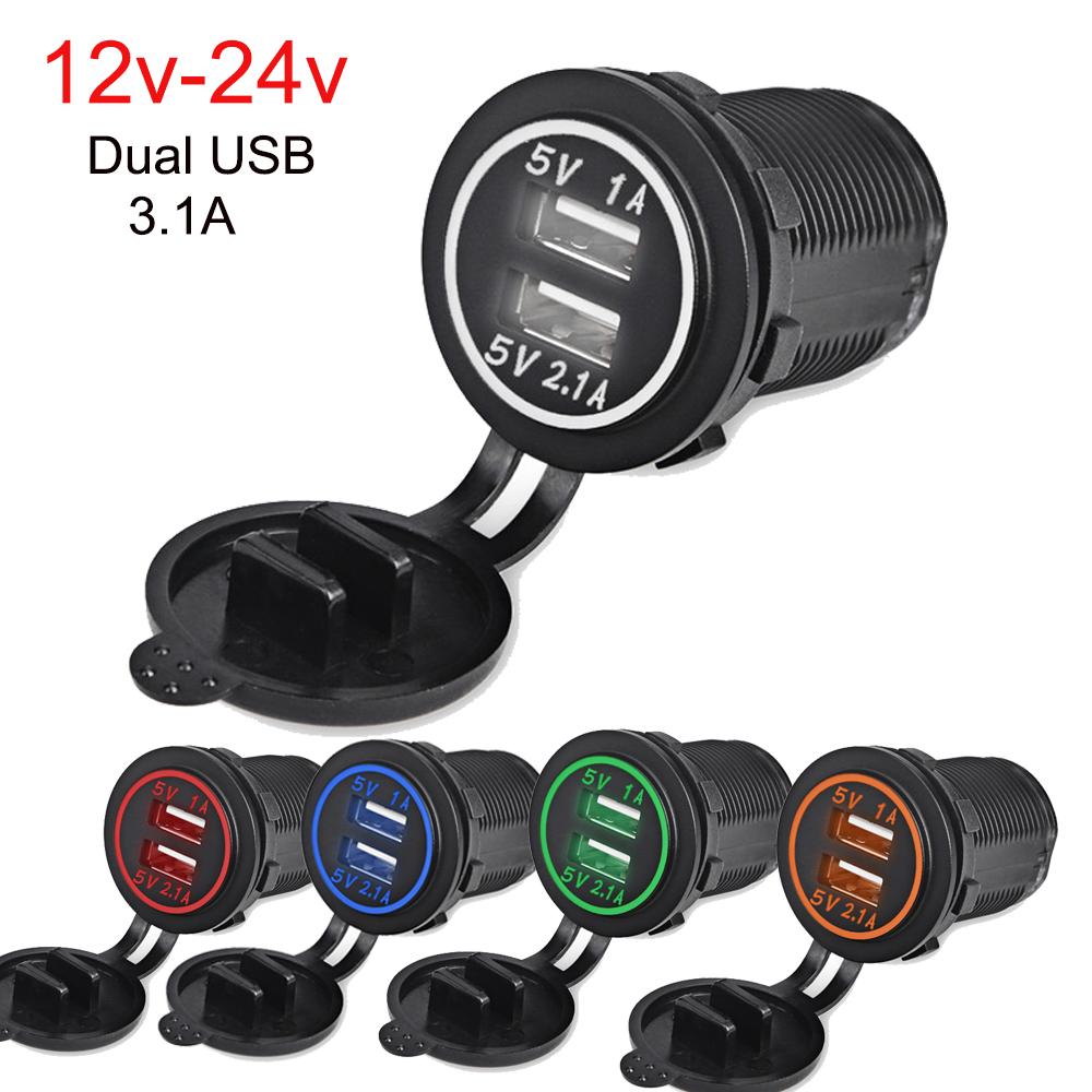 5V 3.1A 12V Dual USB Car Charger with Waterproof Cover Power Adapter Socket Outlet for Vehicle Boat Truck Motorcycle Blue/White Adapters 2