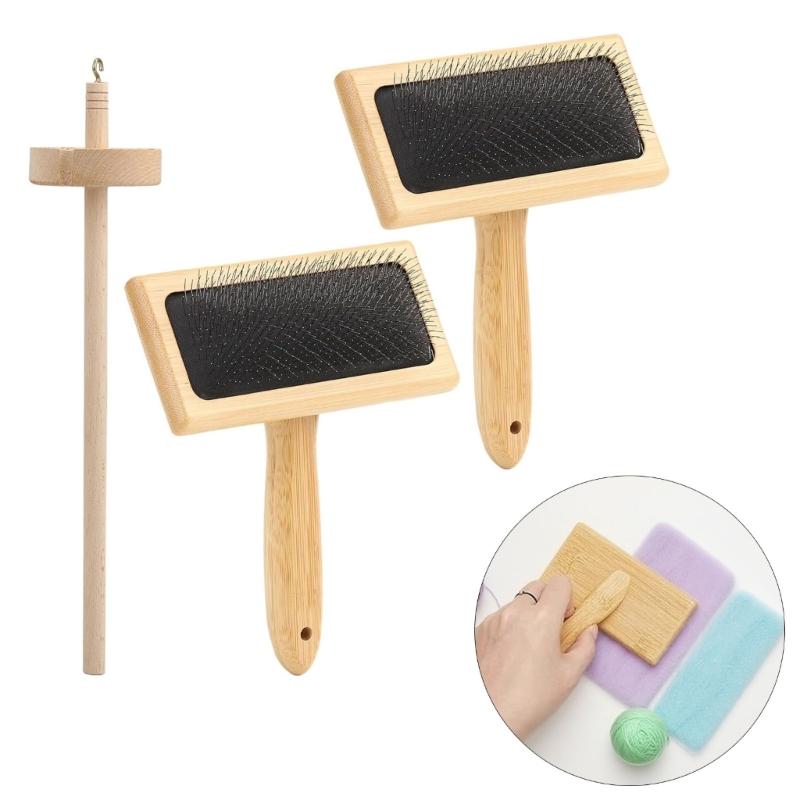 2PCS Plane Wood Fleece Carders And Drop Rod Set For Craft Felting Projects With Even Twirling Equipment