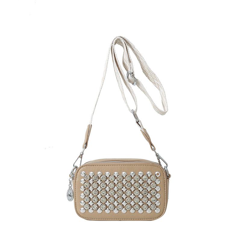 This Year's Popular Bag 2025 New Korean Version of Fashion Rivets Personalized Trend Women's Wide Shoulder Straps Crossbody Small Square Bag