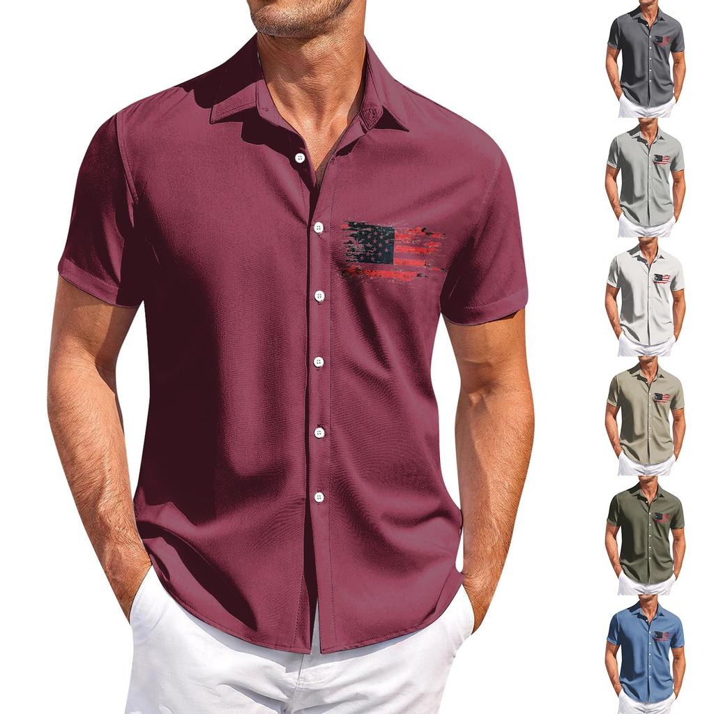 Independence Day Printed Men's Casual Short-sleeved Shirt for Slimming and Fashionable Men