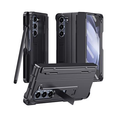 For Samsung Galaxy Z Fold 6 5 4 3 5G Case Luxury Pen Slot Bracket Folding Hingle Tempered Film Protection Shockproof Hard Cover