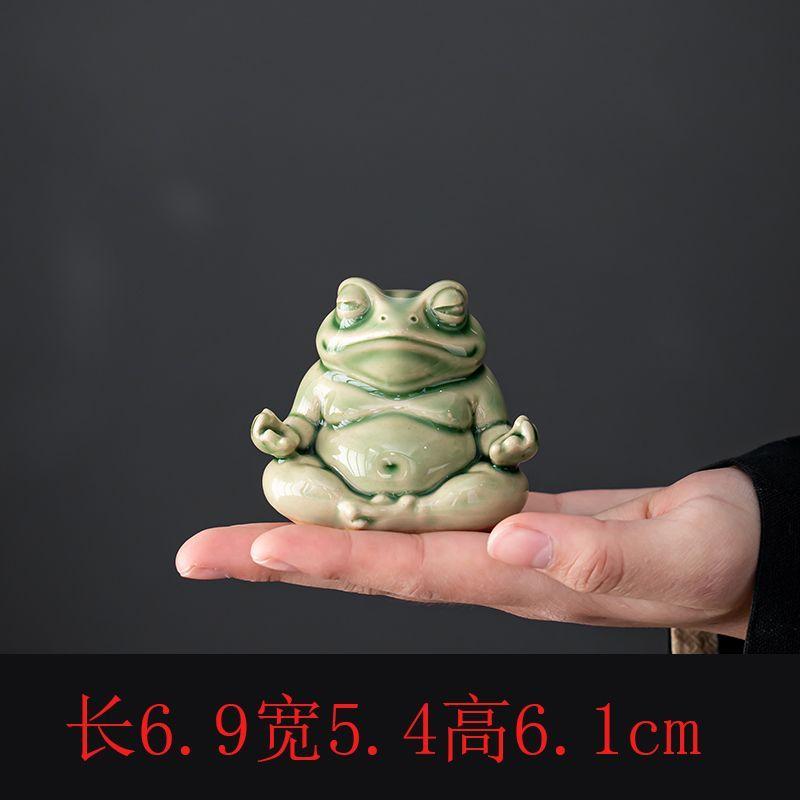 

Green Glaze Zen Heart Frog Tea Pets Ornament Size Handmade Ceramic Frog Tea Table Ornament Teaware Set Accessories