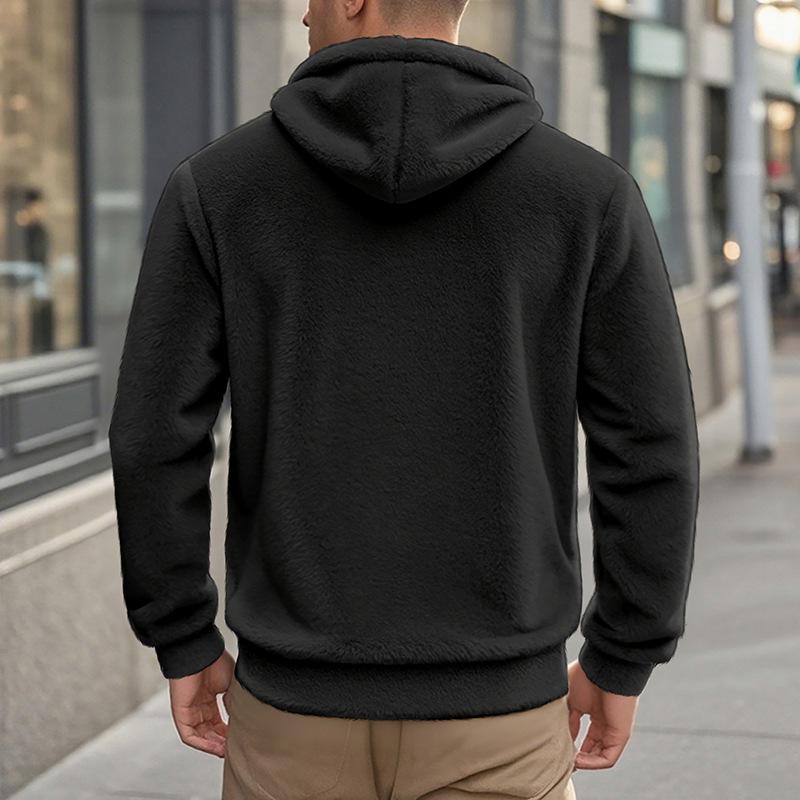 Men's American Style Double-Sided Fleece Hooded Jacket - Autumn/Winter, Zipper, Loose Fit, Casual Sweatshirt.