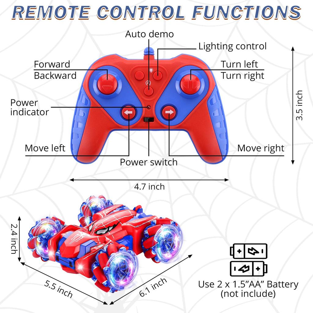Punieayi Spider Remote Control Car, 2.4Ghz with Headlights, Double-Sided Off-Road, 360° Rotation, Rechargeable 4WD RC Stunt Car, IndoorOutdoor