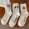 5 Pairs of Socks In Random Solid Colors, Ins Style, Cute Bear Pattern, Dopamine College Style, Mid-Calf Socks for Girls, Great Gift
