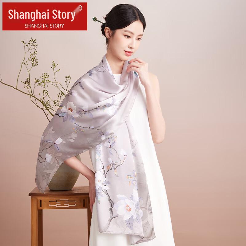 Shanghai Story Women's Floral Mulberry Silk Scarf