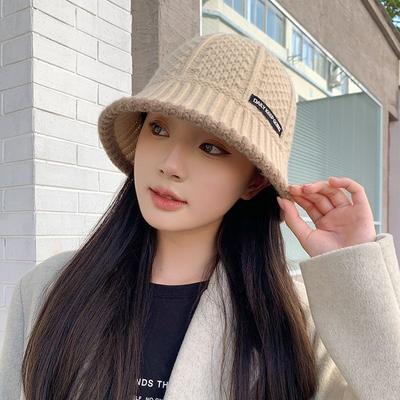 Women's Winter Warm Knit Bucket Hat Fashion Lady Retro Fisherman Cap For Female