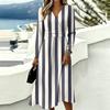 Women's Striped Print V-Neck Long Sleeve Dress with Pockets - Casual and Stylish for Everyday Wear