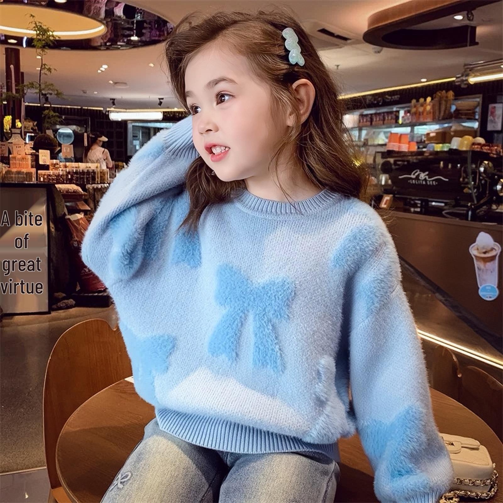 

Потовщений в язаний светр з імітації хутра норки для малюків та дівчаток - Милий, стильний та універсальний пуловер для осені/зими 100 cm