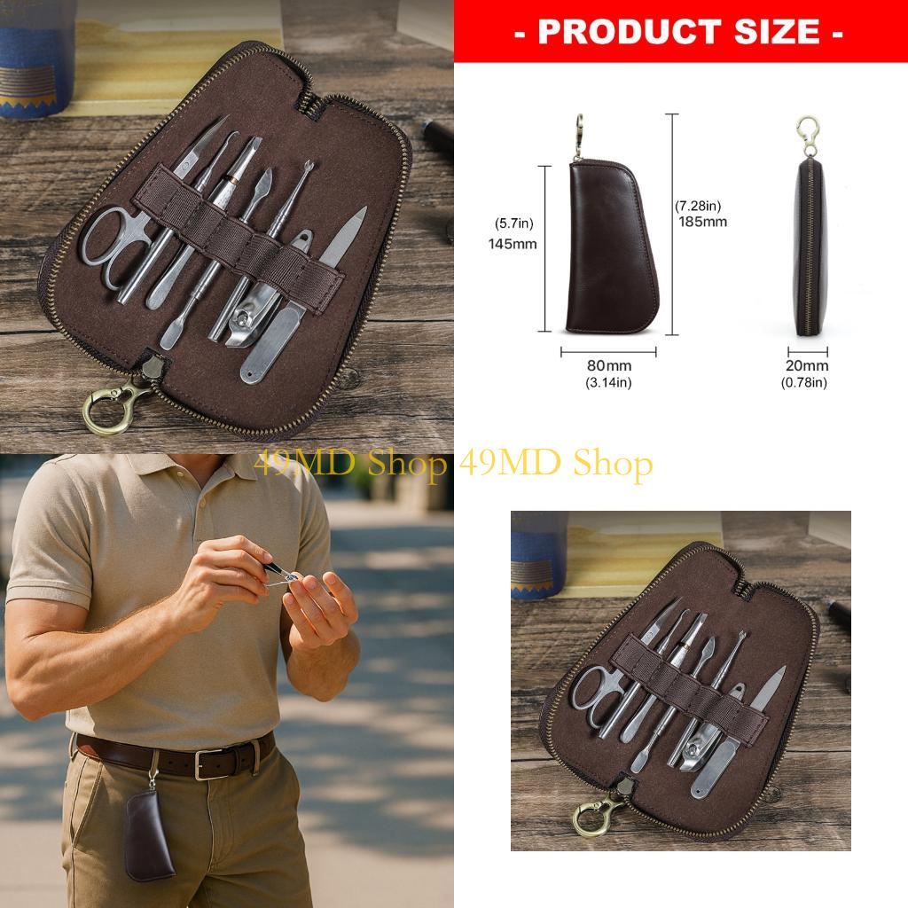 

49MD Travel Case Empty Clippers Pouches with Keychain Grooming Set Organizers Care Case Leather Manicure Set CN