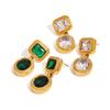 Youthway Vintage Luxury Stainless Steel Geometric White Green Rhinestone Drop Earrings For Women Anti Allergic Jewelry Set