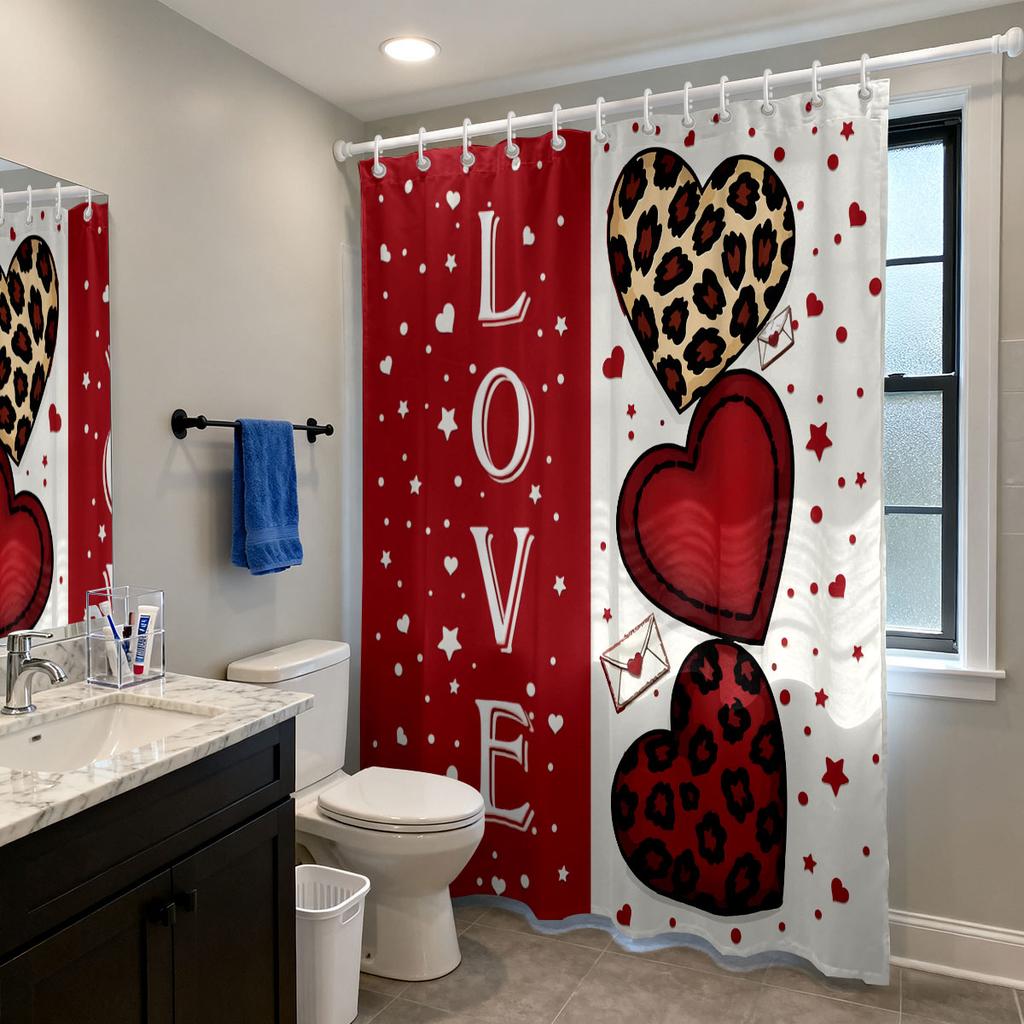 1pc Merry Christmas Cute Kitten Printed Waterproof Partition Privacy Curtain with 12 Hooks Multiple Sizes