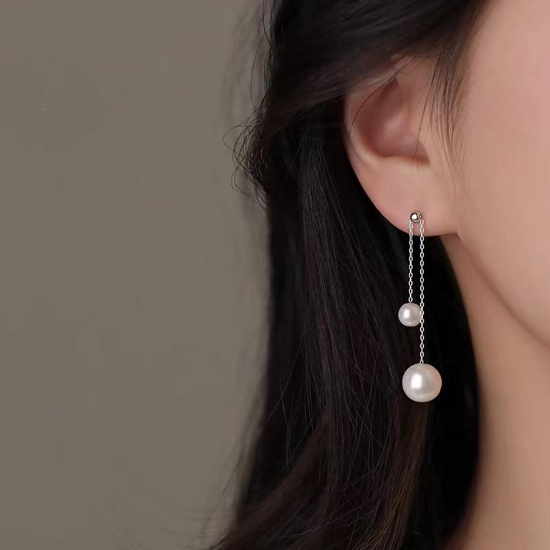 Sterling Silver Pearl Tassel Earrings - Elegant High-End Women's Jewelry