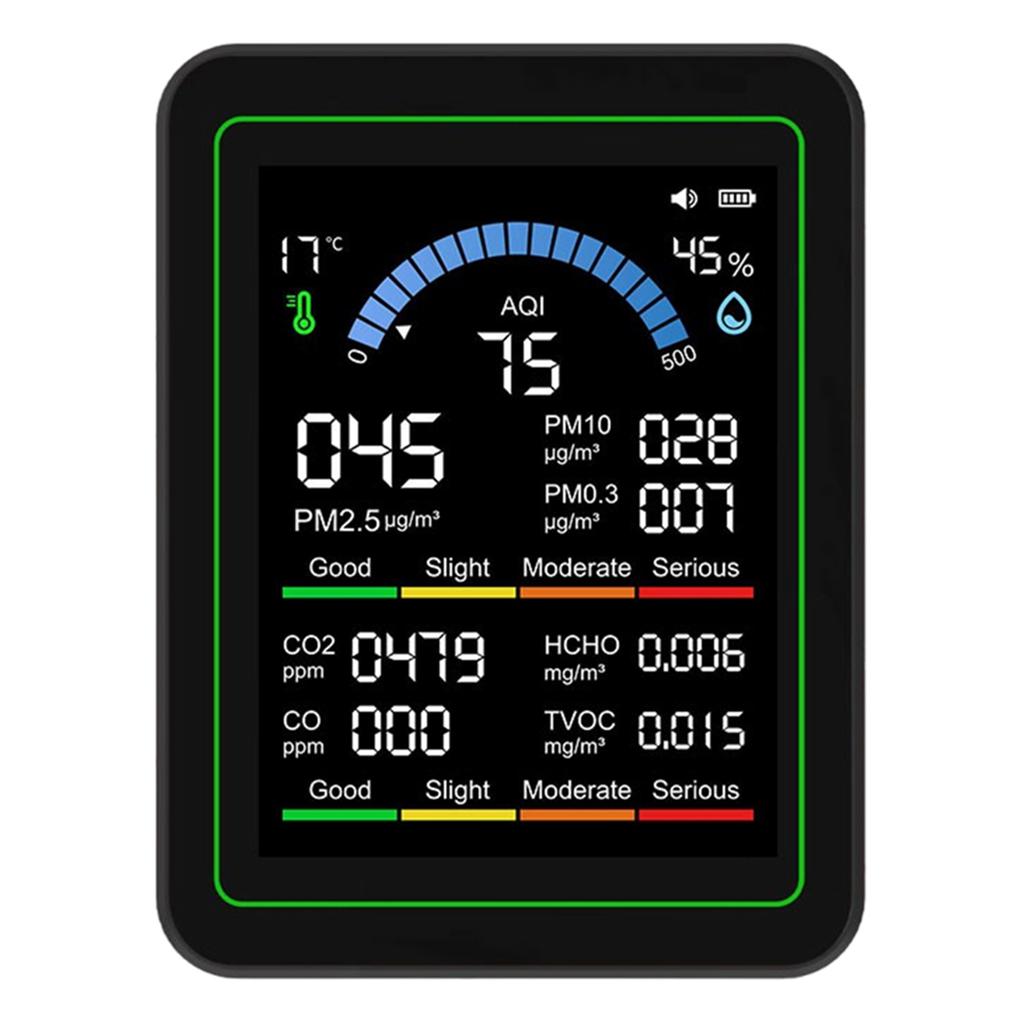 10 In 1 Air Quality Monitor Gas Detector Portable Smartair Quality Tester for CO2 CO TVOC HCHO Temp AQI PM2.5 10 Detect