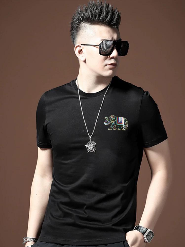 European Style Short-Sleeve T-Shirt for Men, Trendy 2025 Summer New Round Neck Slim Fit Mercerized Cotton Half-Sleeve Base Shirt for Men
