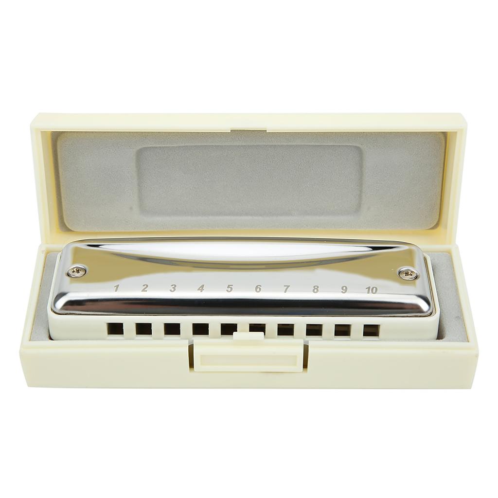 Blues Harmonica 10 Holes Mouthorgan Bb Key Stainless Steel ABS Resin Wind InstrumentWhite