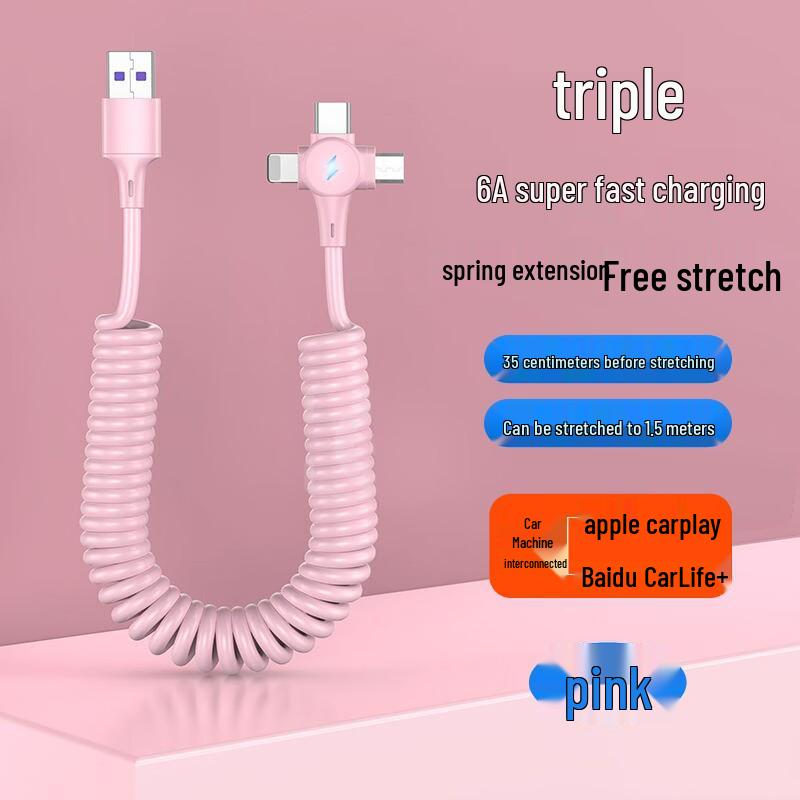 Câble USB Rétractable à Ressort Double Coude 6A Charge Rapide pour Téléphones & Voitures