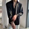 Men's Black Satin Button Down Shirt Casual Oversized Streetwear Top