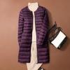 Womens Lightweight Down Coat Mid-Length Round Neck Solid Color Outerwear Winter