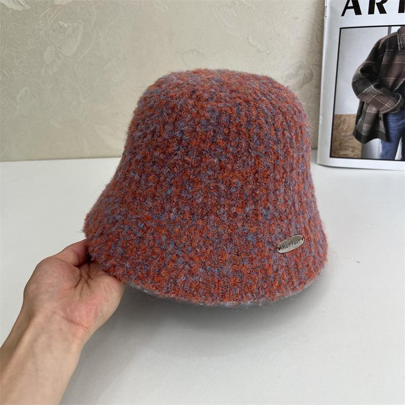 Autumn and winter show small face knitted fisherman hat children versatile big head circumference bucket hat plain basin hat tide