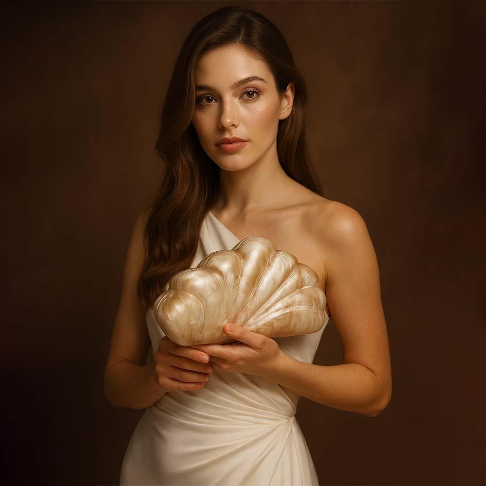 

Ladies Oblique Span Bag Shell Fan Acrylic Bag Fashion Wedding Dinner Clutch Bag 24*14*7.5 темно-коричневого кольору