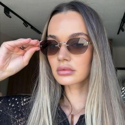 2026 Trendy European & American Rimless Polygon Sunglasses Women
