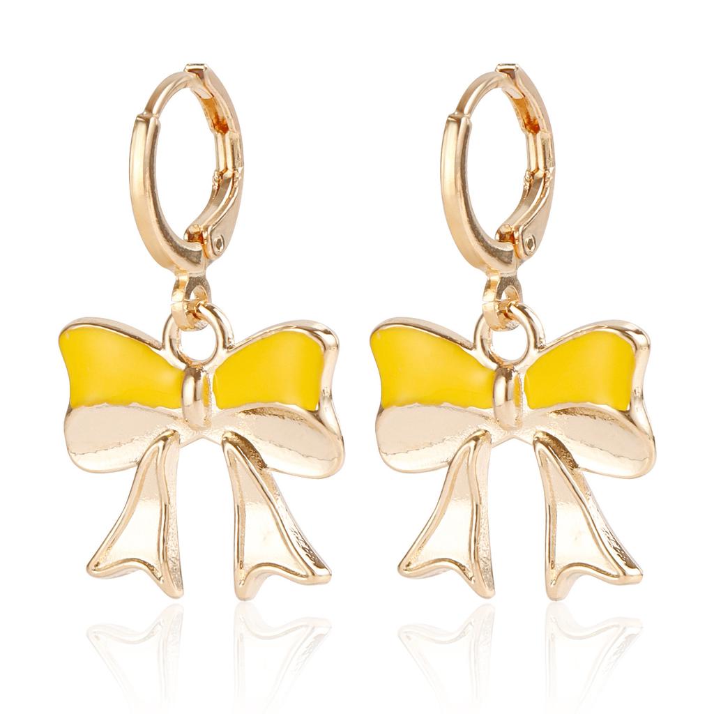 Cross-Border Jewelry Amazon Hot-Selling Alloy Colored Drip Bow Earrings New Internet Celebrity Temperament Earrings