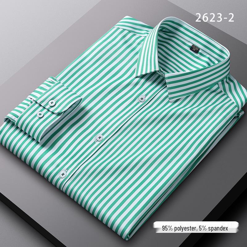 Men's Spring Easy-Care Striped Long Sleeve Stretch Slim Fit Shirt - Iron-Free Business Wear