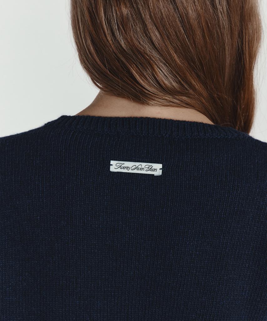 Isibchilwai Wool Round Neck Knit Cardigan (Navy)