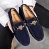 Big Size Penny Loafers Men Casual Fashion Suede Leather Mens Loafer Man Moccasins Slip On Men's Flats Male Driving Shoes Orange